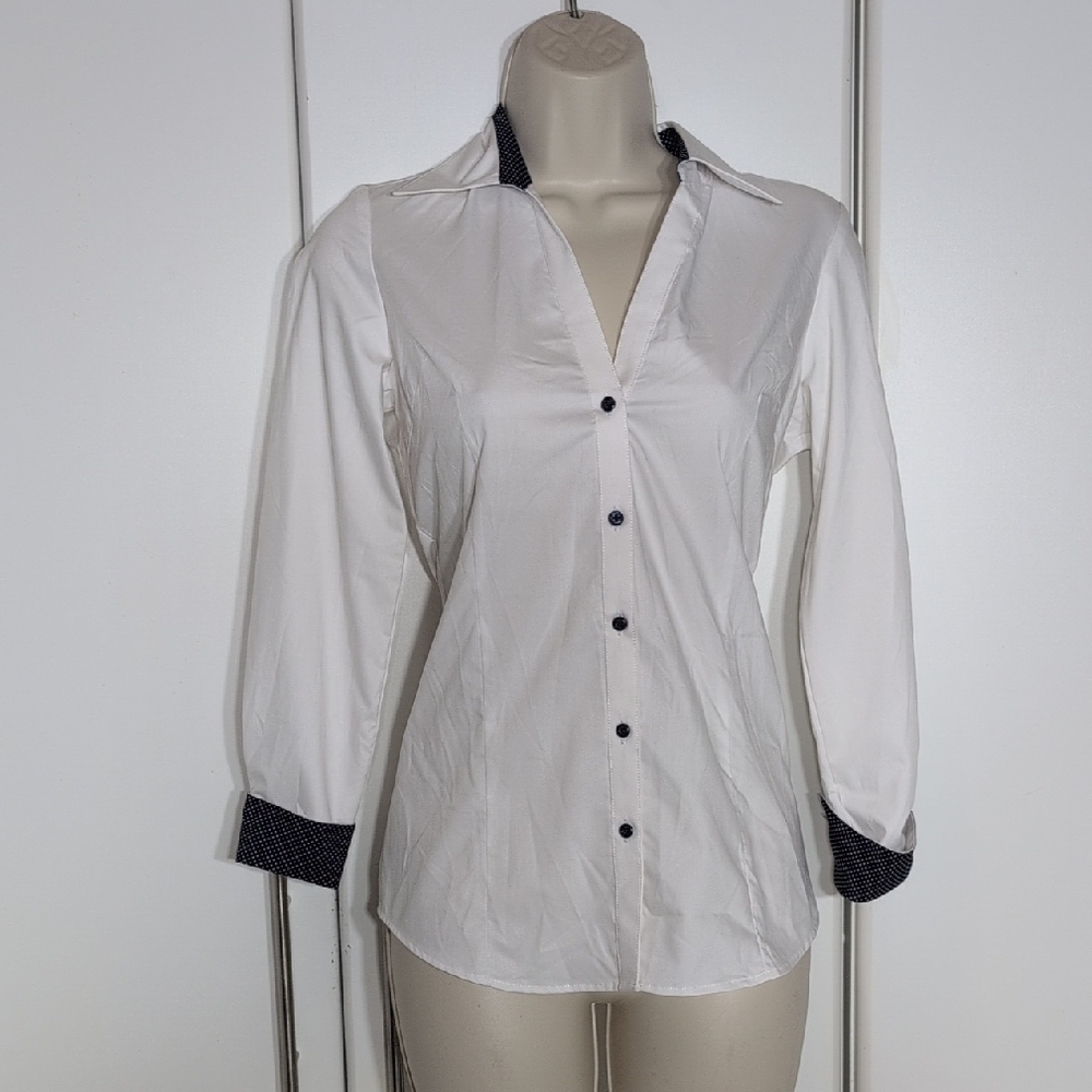 Chic White Button-Down Shirt with Black Accents